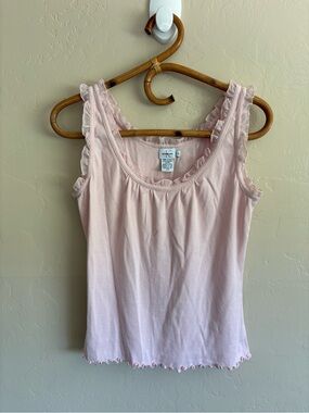 2000s Calvin Klein Baby Light Pink Ruffle Trim Tank Top Y2K Vintage Size Large